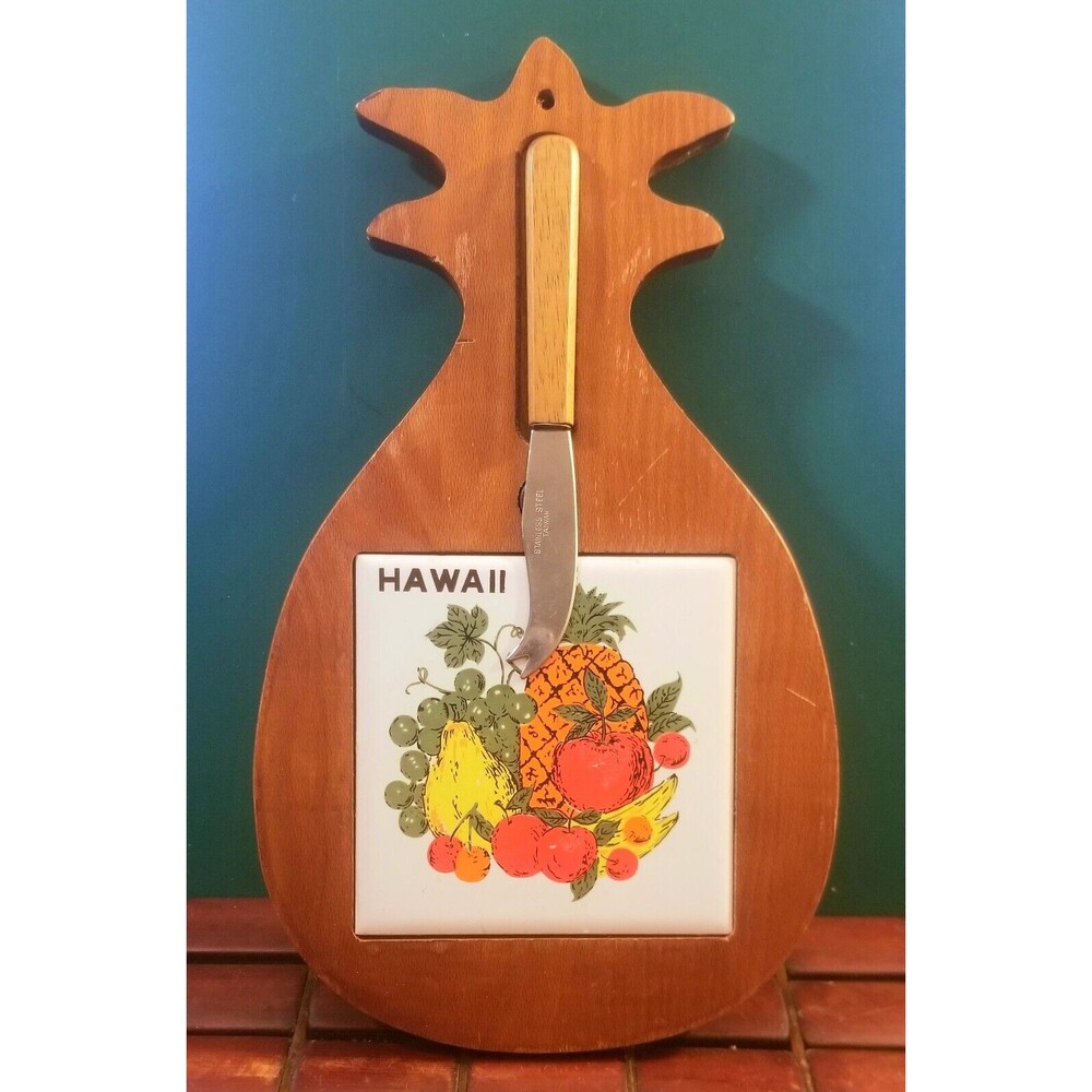 Vintage Hawaii Souvenir Cheese Charcuterie Cutting Board w/ Ceramic Tile 11"x6"